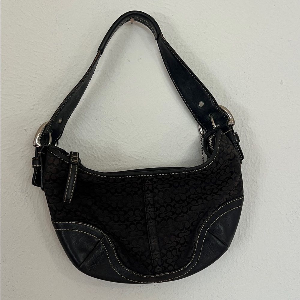 Coach Vintage Black Mini Hobo Soho Signature Canvas Shoulder Bag Y2K 90s Retro - Picture 8 of 15
